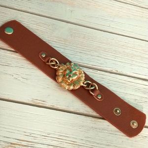 Lion Brown Faux Leather Snap Bracelet